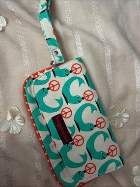 bungalow 360 Teal Dolphin Wristlet Phone Case with Orange Accents